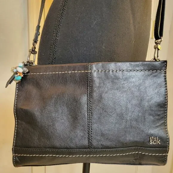 THE SAK Iris Purse Black Leather 3-Way Demi Clutch Adjustable Crossbody Bag - Picture 11 of 12